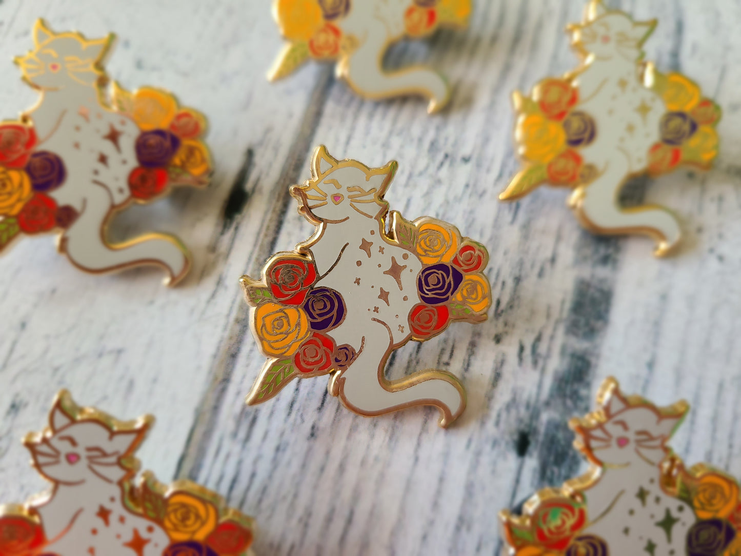 Grey Rose Cat Enamel Pin