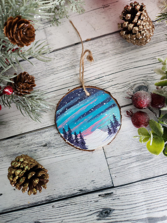 Blue and Pink Aurora Wooden Ornament