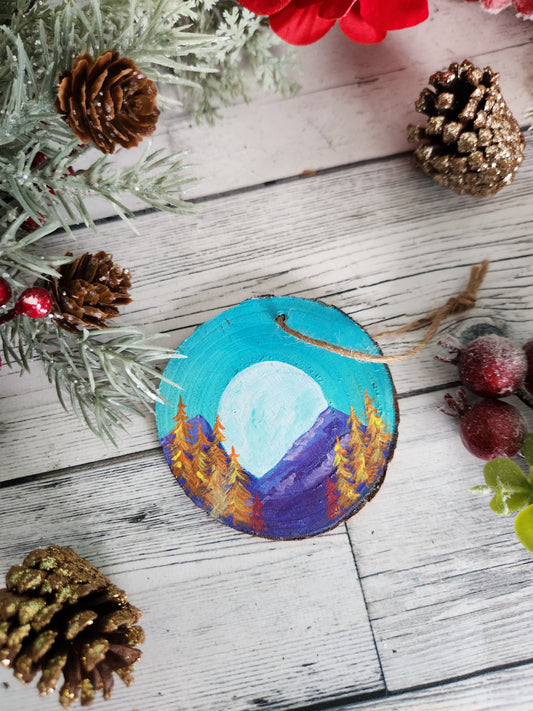 Full Moon Mountains Wooden Ornament