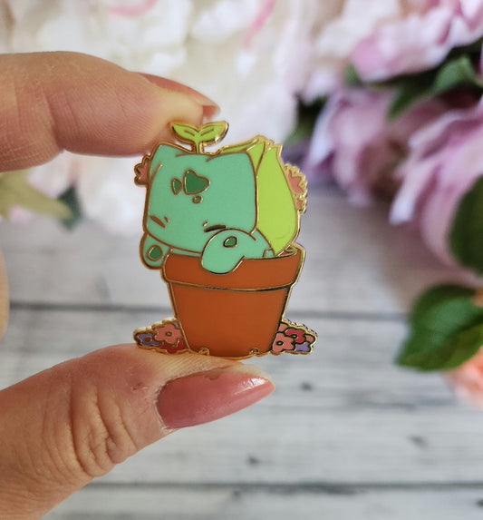 Sleepy Succulent Frog Enamel Pin