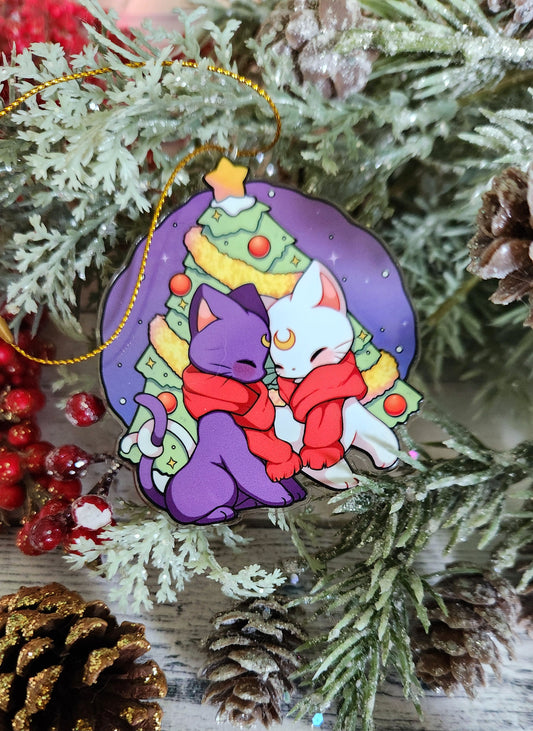 Holiday Moon Cats Acrylic Ornament