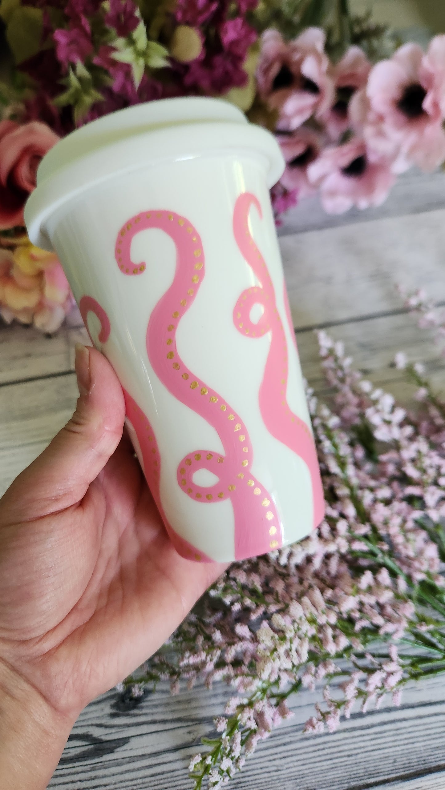 Pink Octopus Ceramic Travel Mug