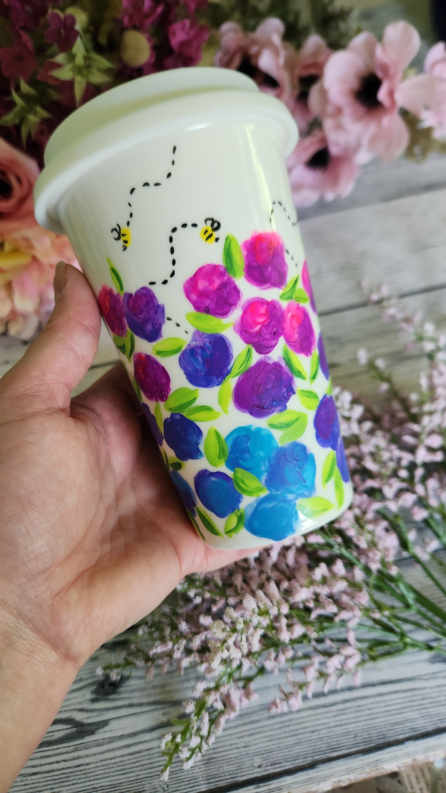 Hydrangea Ceramic Travel Coffee Tumbler