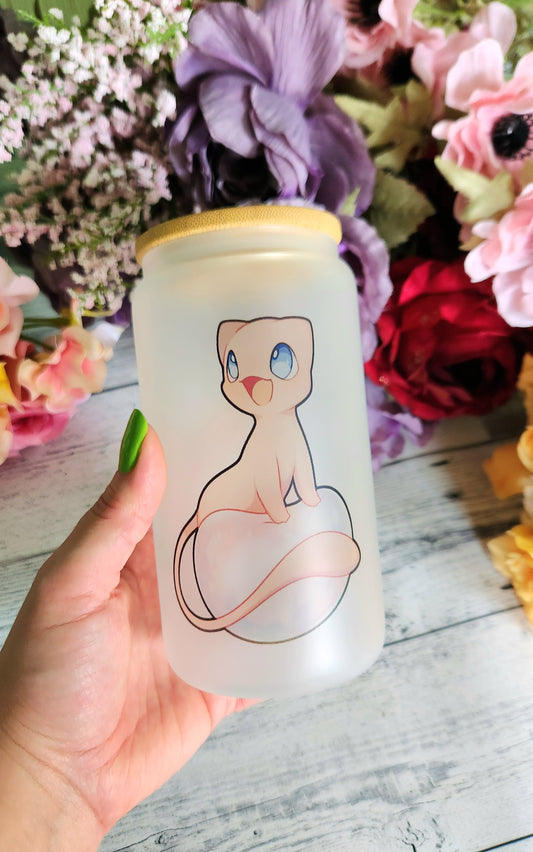 Mew Pocket Monster Glass Coffee Tumbler