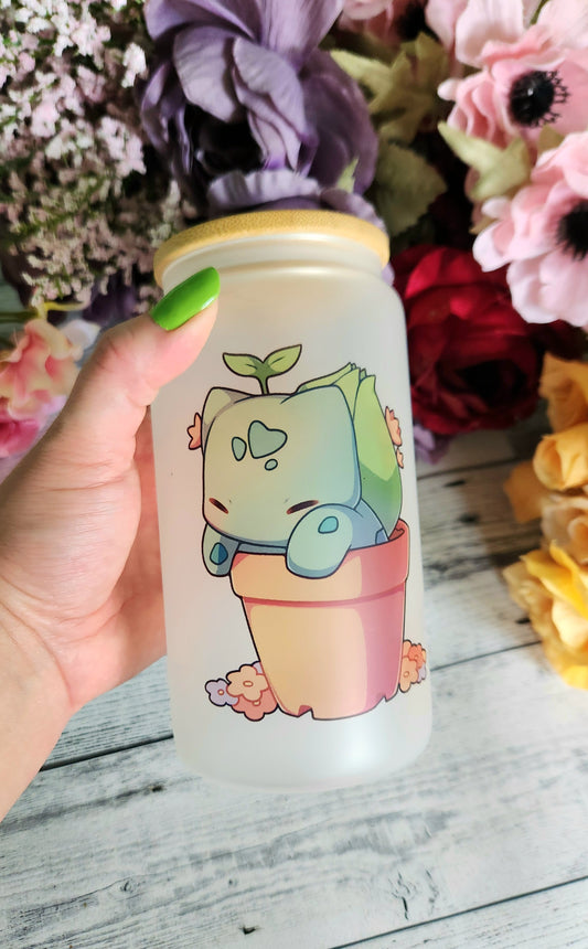 Sleepy Succulent Pocket Monster Glass Coffee Tumbler