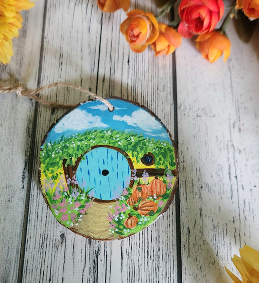 Blue Halfling House Wooden Ornament