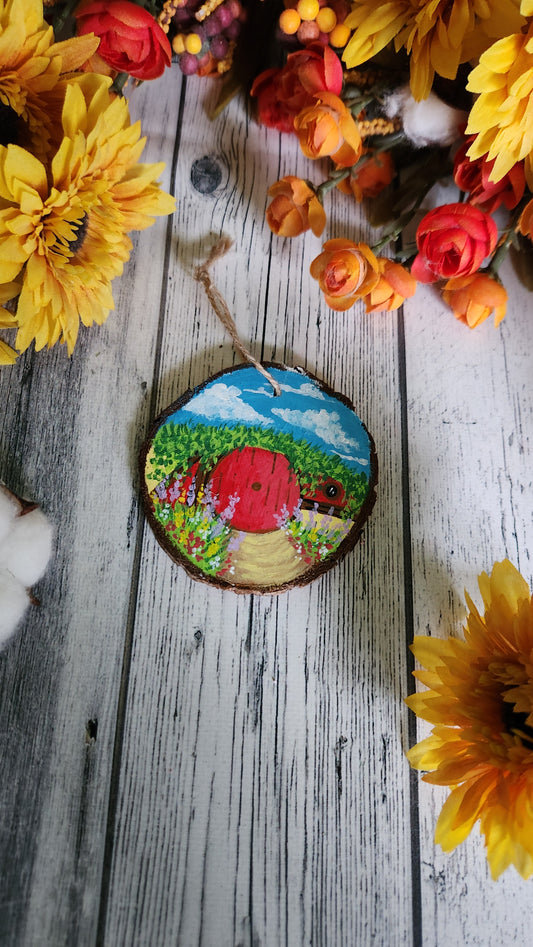 Red Halfling House Wooden Ornament