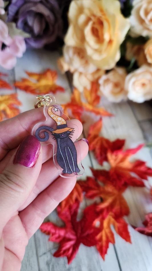 Black Witch Cat Charm Keychain