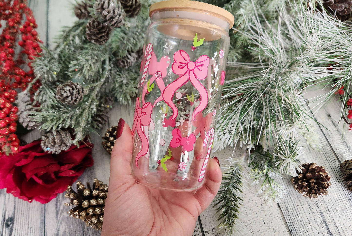 Coquette Candy Cane Glass Coffee Cup