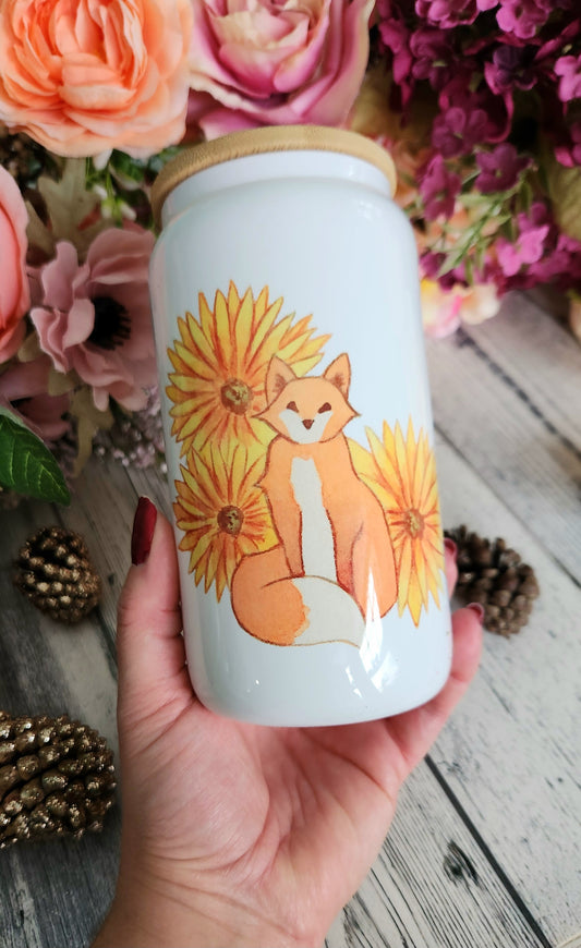 Autumn Fox Glass Coffee Tumbler