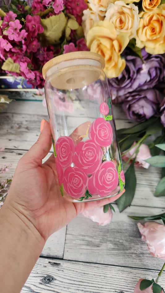 Floral Roses Glass Coffee Cup