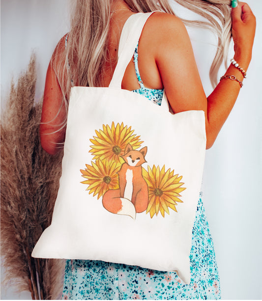 Sunflower Autumn Fox Tote Bag