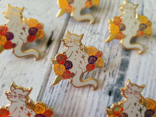 Grey Rose Cat Enamel Pin