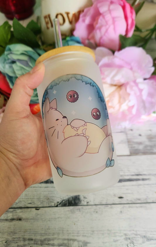 Sleepy Neighbor Friend Glass Coffee Tumbler