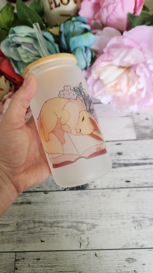 Sleeping Eevee Fox Glass Coffee Tumbler