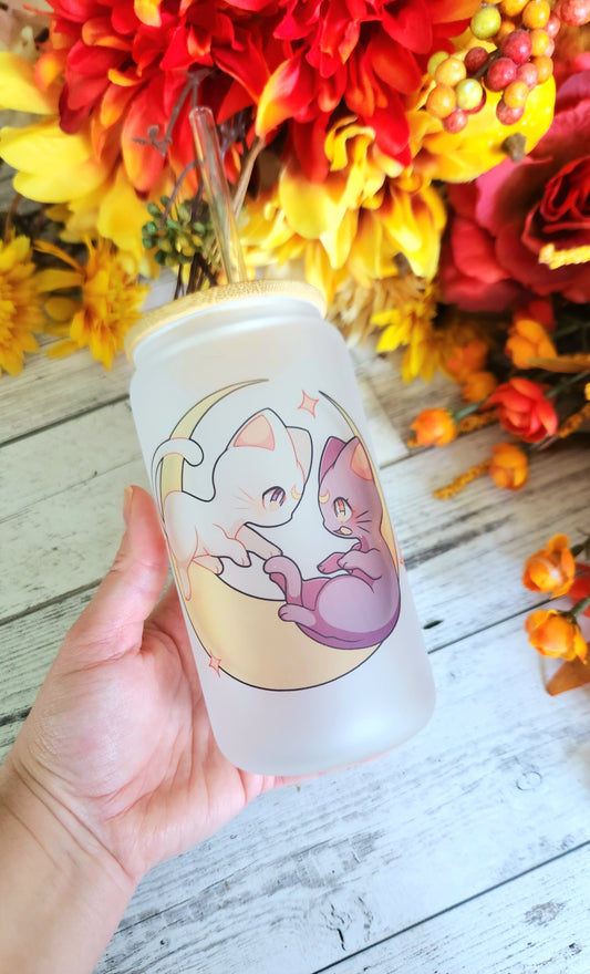 Moon Cats Glass Coffee Tumbler