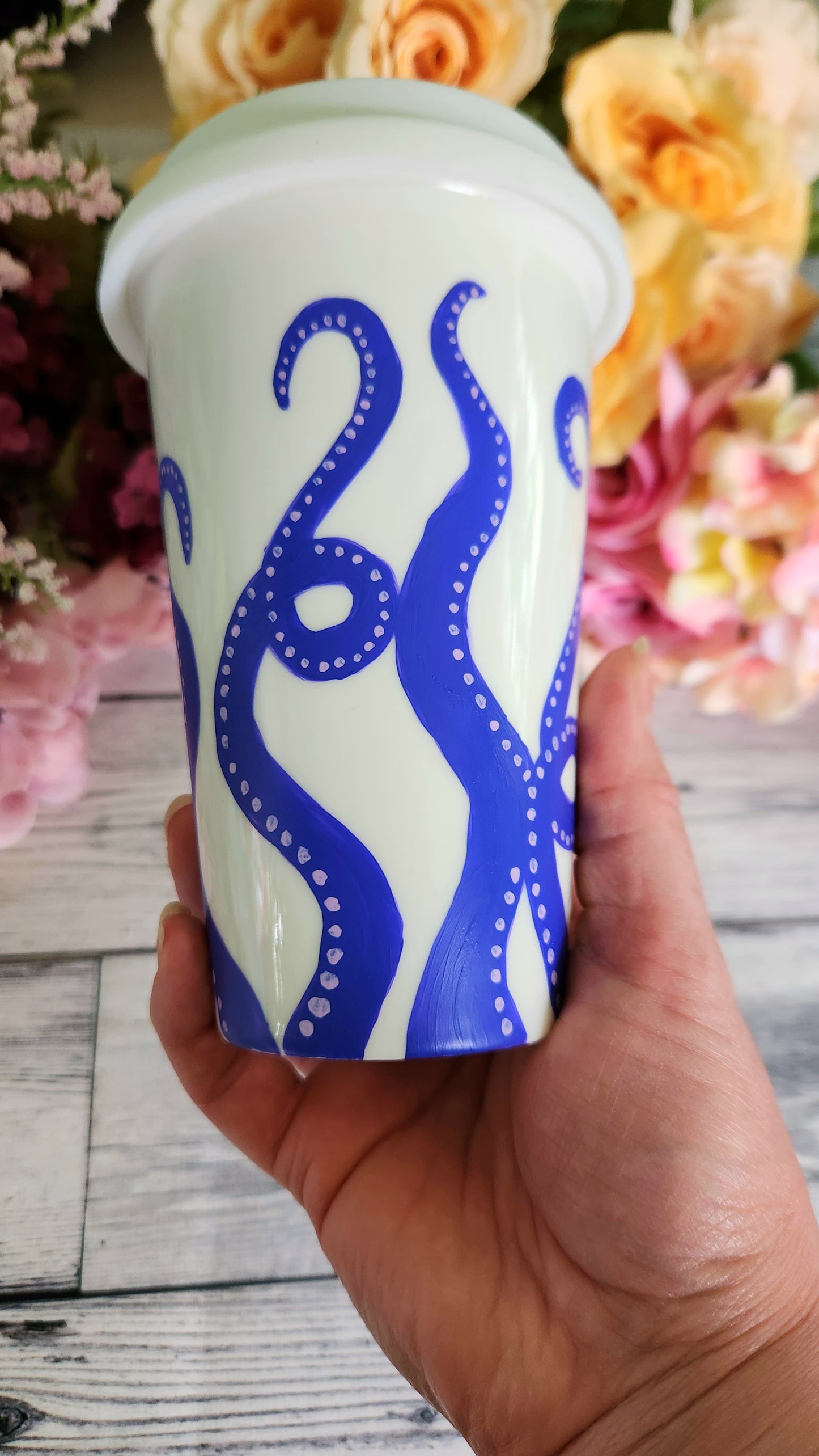 Purple Octopus Ceramic Travel Mug