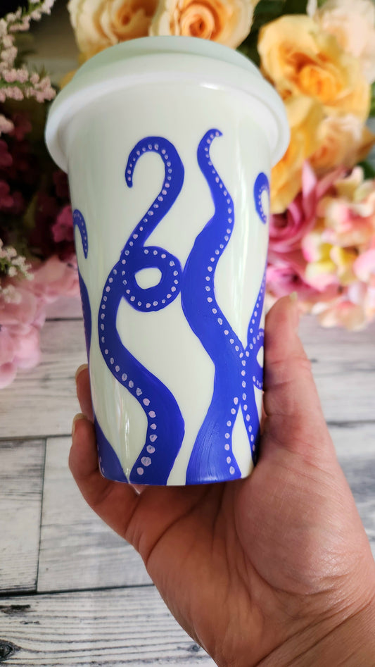 Purple Octopus Ceramic Travel Mug