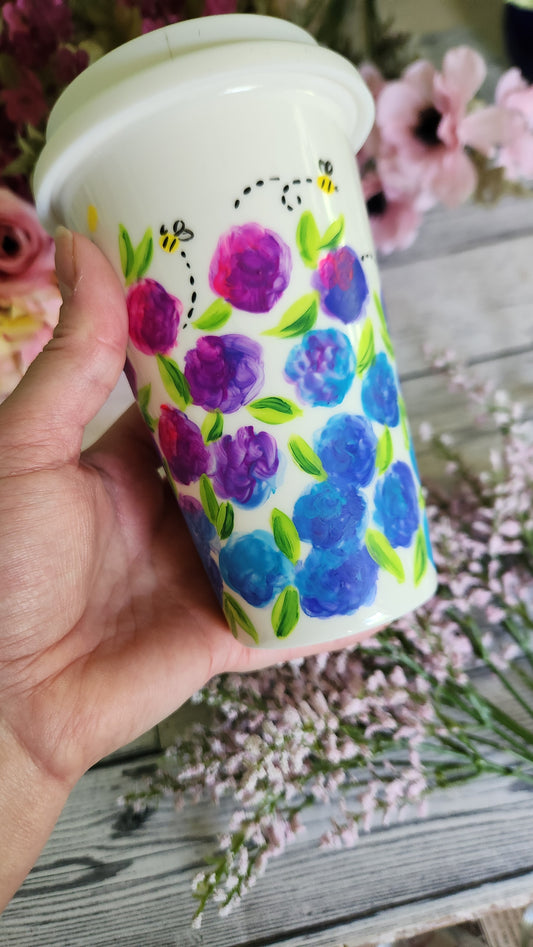 Hydrangea Ceramic Travel Coffee Tumbler
