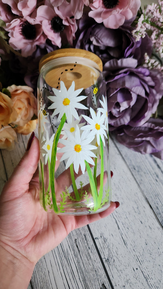 Daisy and Bumblebee Glass Coffee Cup