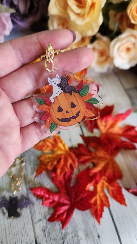 Pumpkin Kitties Charm Keychain