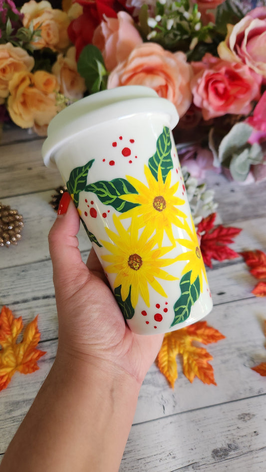 Sunflower Ceramic Travel Coffee Tumbler