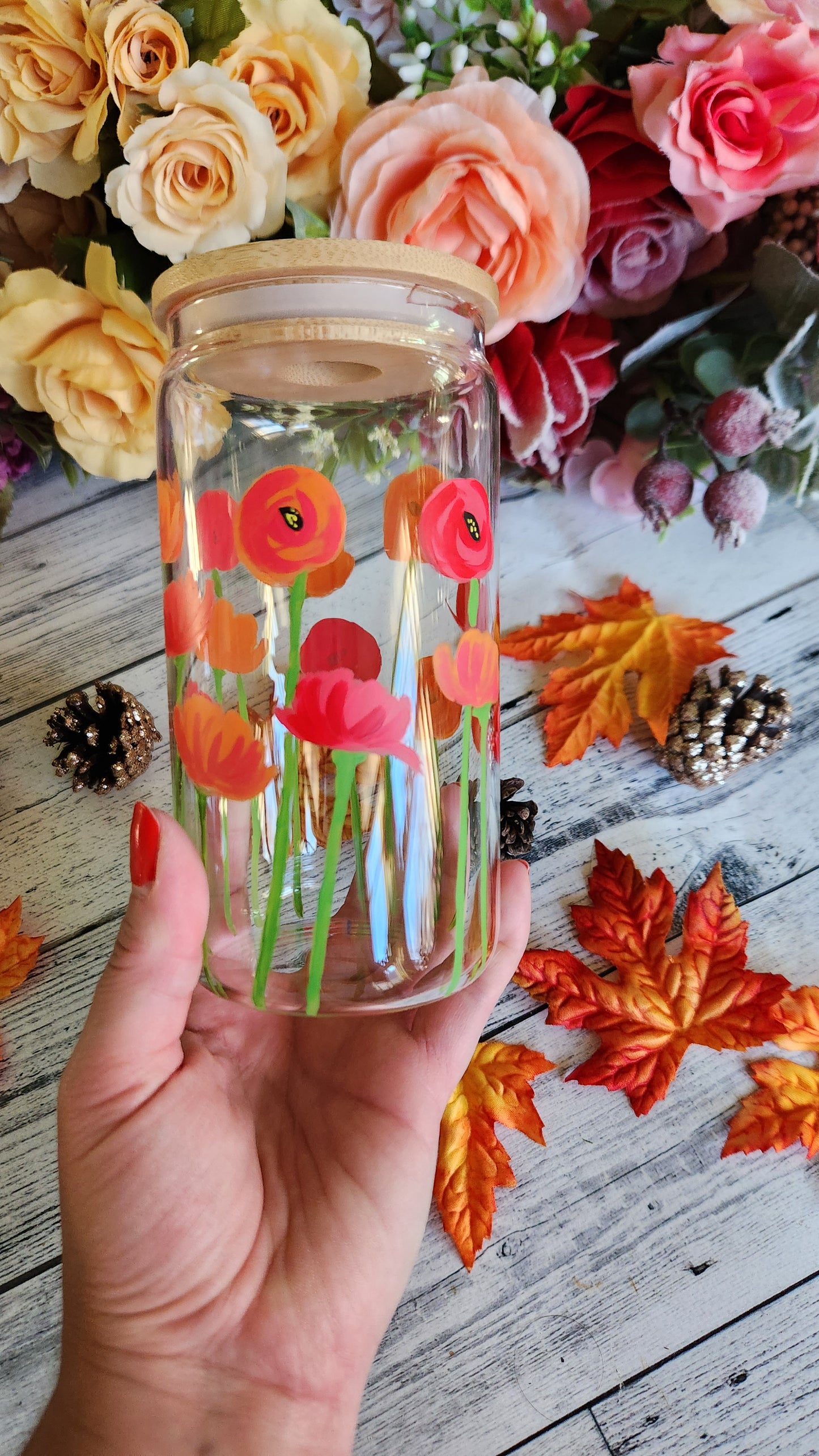 Red Poppy Glass Tumbler