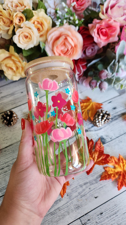 Fall Floral Glass Coffee Cup