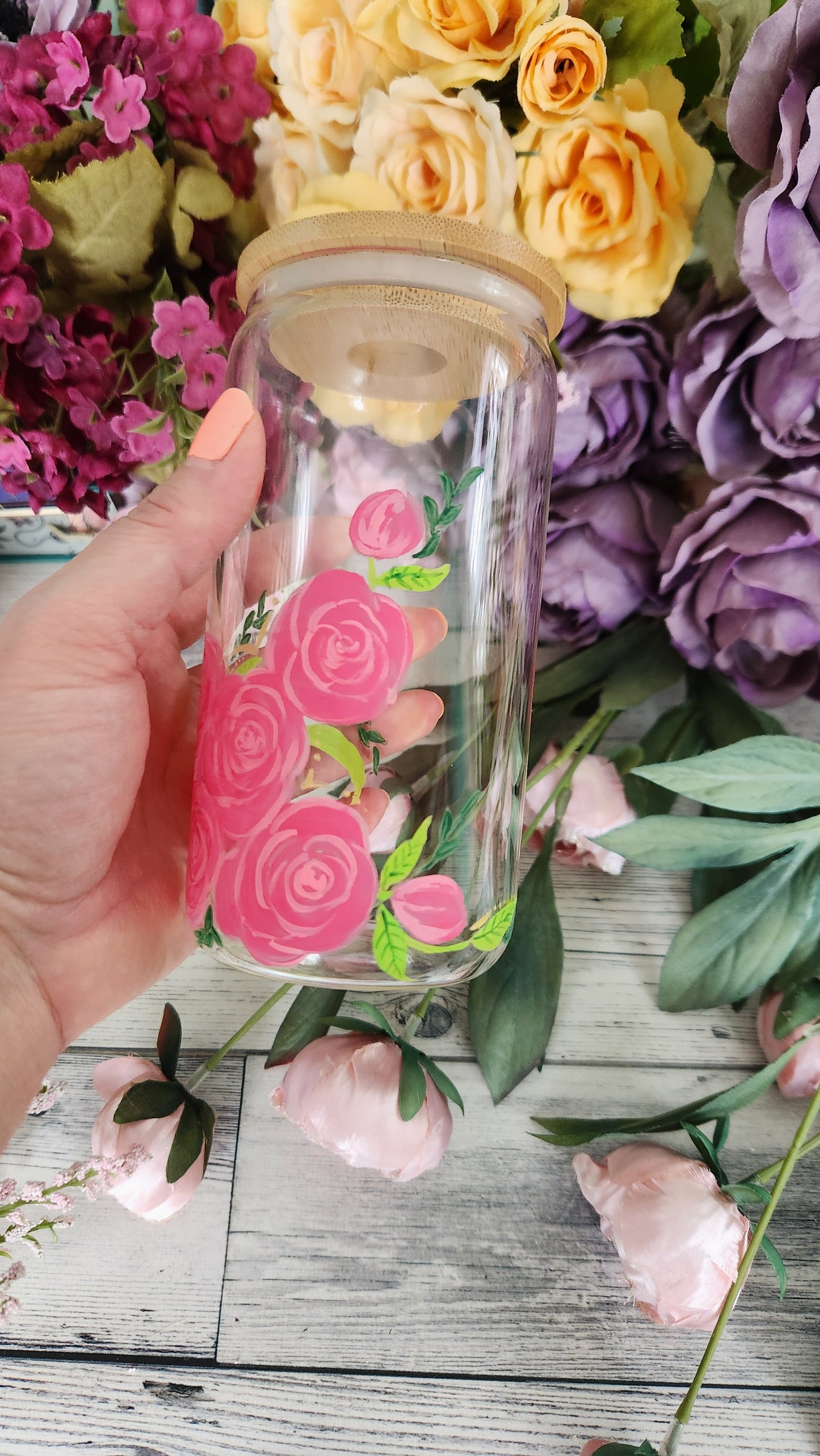 Floral Roses Glass Coffee Cup