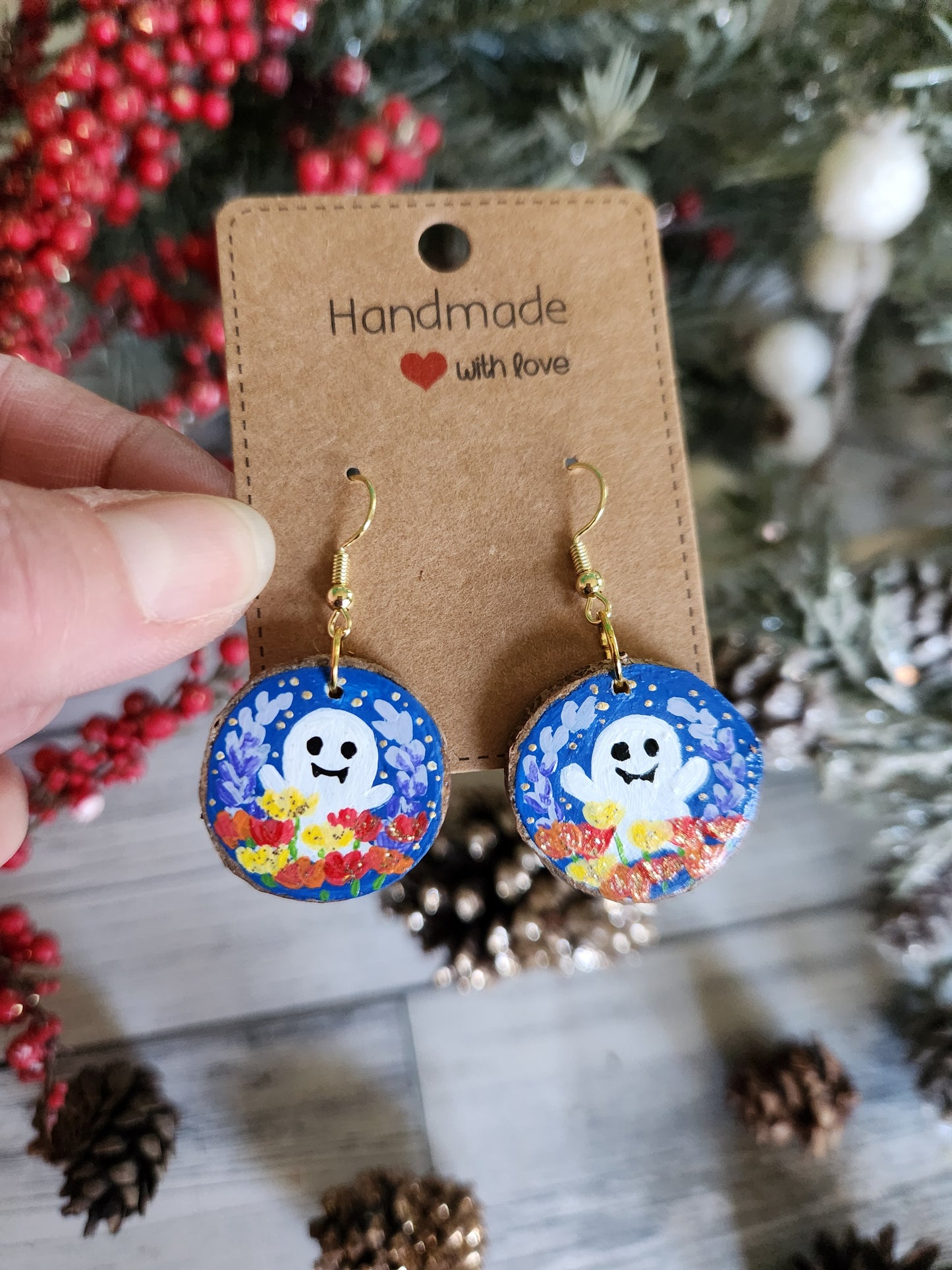 Spooky Floral Ghost Earrings
